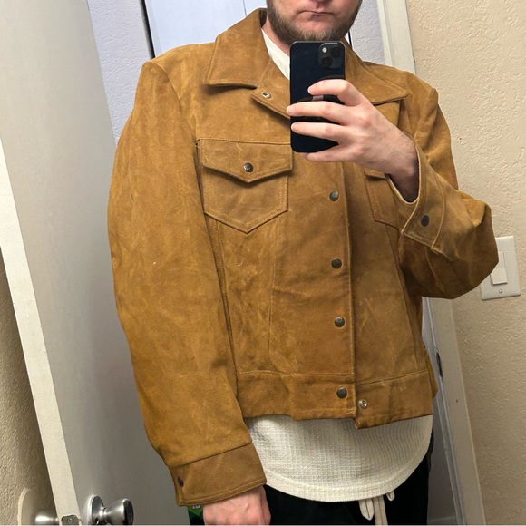 Vintage 60s/70s Gale-Sobel Sportswear Brown Suede Leather Trucker Jacket Size 52 - Picture 9 of 16